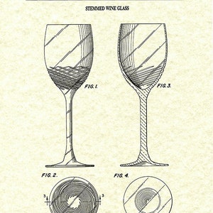 1988 Wine Glass Patent Print, Vintage Wine Glass Poster, Wine Collector Decor, Winery Decor Wine Connoisseur Gift Idea Ivory Parchment