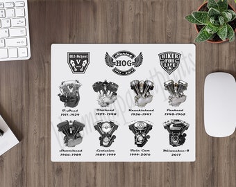 Harley engines 2011-2017 Mouse Pad, Harley Engines Timeline Mousepad, Harley V-Twin Engines 1911-2017, Harley Motorcycle Shop Decor