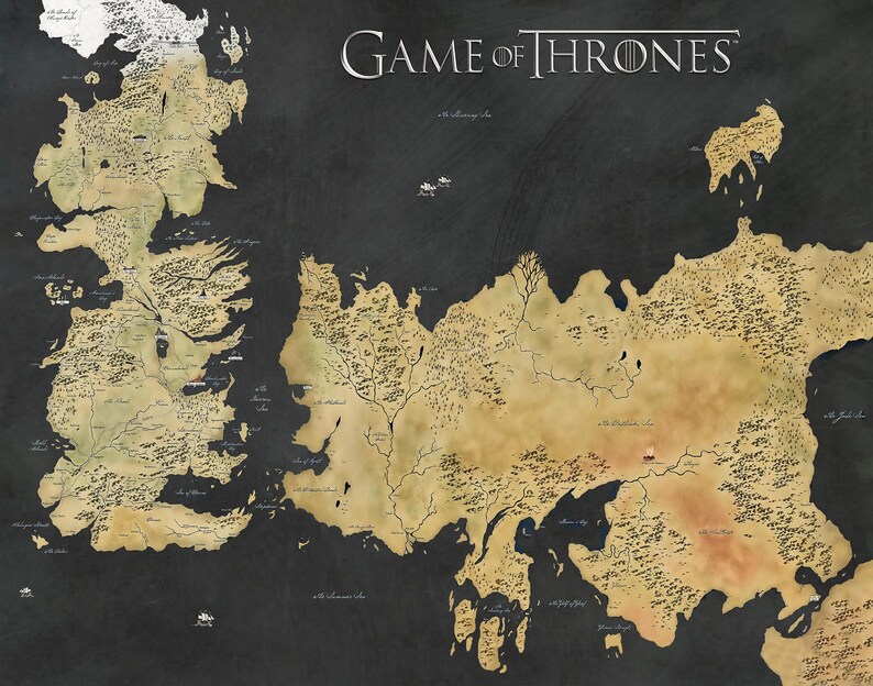 Game Of Thrones Map Westeros Map Winterfell Map Got Map Etsy