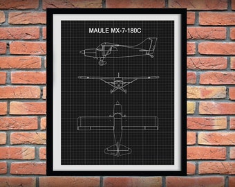 Maule MX-7-180C Drawing, Maule MX-7 Airplane Poster, Maule MX-7-180C Blueprint, Aviation Decor, Pilot Gift Idea, Aviator School Decor