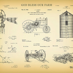 God Bless Our Farm Patent Print Vers #1 - John Deere Tractor Patent - Farm Poster - Farming - Farm Equipment Collection - Farmhouse Decor