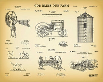 God Bless Our Farm Patent Print Vers #1 - John Deere Tractor Patent - Farm Poster - Farming - Farm Equipment Collection - Farmhouse Decor