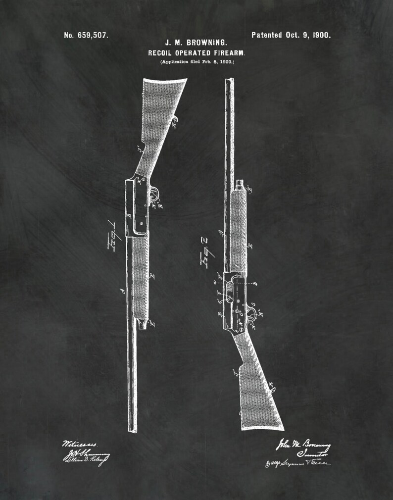 1900 Browning Rifle Patent Print Recoil Operated Firearm Patent Print Browning Rifle Poster NRA Decor Gun Collector Gift Idea image 2