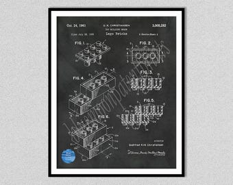 1961 Toy Bricks Patent Art Print,  Toy Blocks Poster, Game Room Wall Art, Childs Room Decor