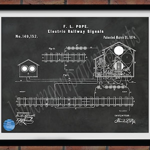 1874 Electric Railway Signal Patent Print, Railroad Signal Poster, Station Art, Railway Signal Blueprint, Railroad Décor, Railroad Art
