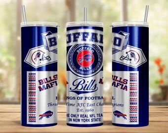 Bills Mafia 20 oz Skinny Tumbler, Aluminum Can look, Iridescent Shiny Silver Background, Buffalo Bills, Hidden Swear Words (can be removed)