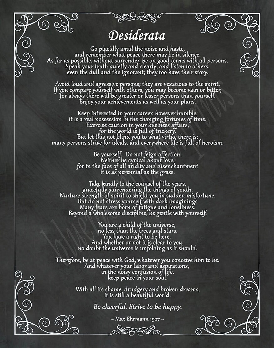 Desiderata Desiderata Poem by Max Ehrmann 1927 Poster Print 