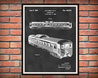 Patent 1950 Locomotive Rail Car - Art Print - Train Rail Car Patent - Wall Art - Railroad Art - Subway Wall Art - Train Station Wall Art