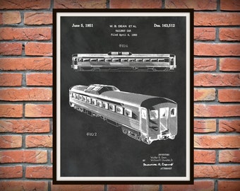 1950 Locomotive Rail Car Patent Print, Train Rail Car Patent, Locomotive Wall Art, Railroad Art Train Station Wall Art
