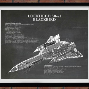 Lockheed SR-71 Blackbird Drawing Vers #2, SR-71 aircraft blueprint, Lockheed F-71 Blackbird Schematic, Military Fighter Jet, Pilot Gift Idea