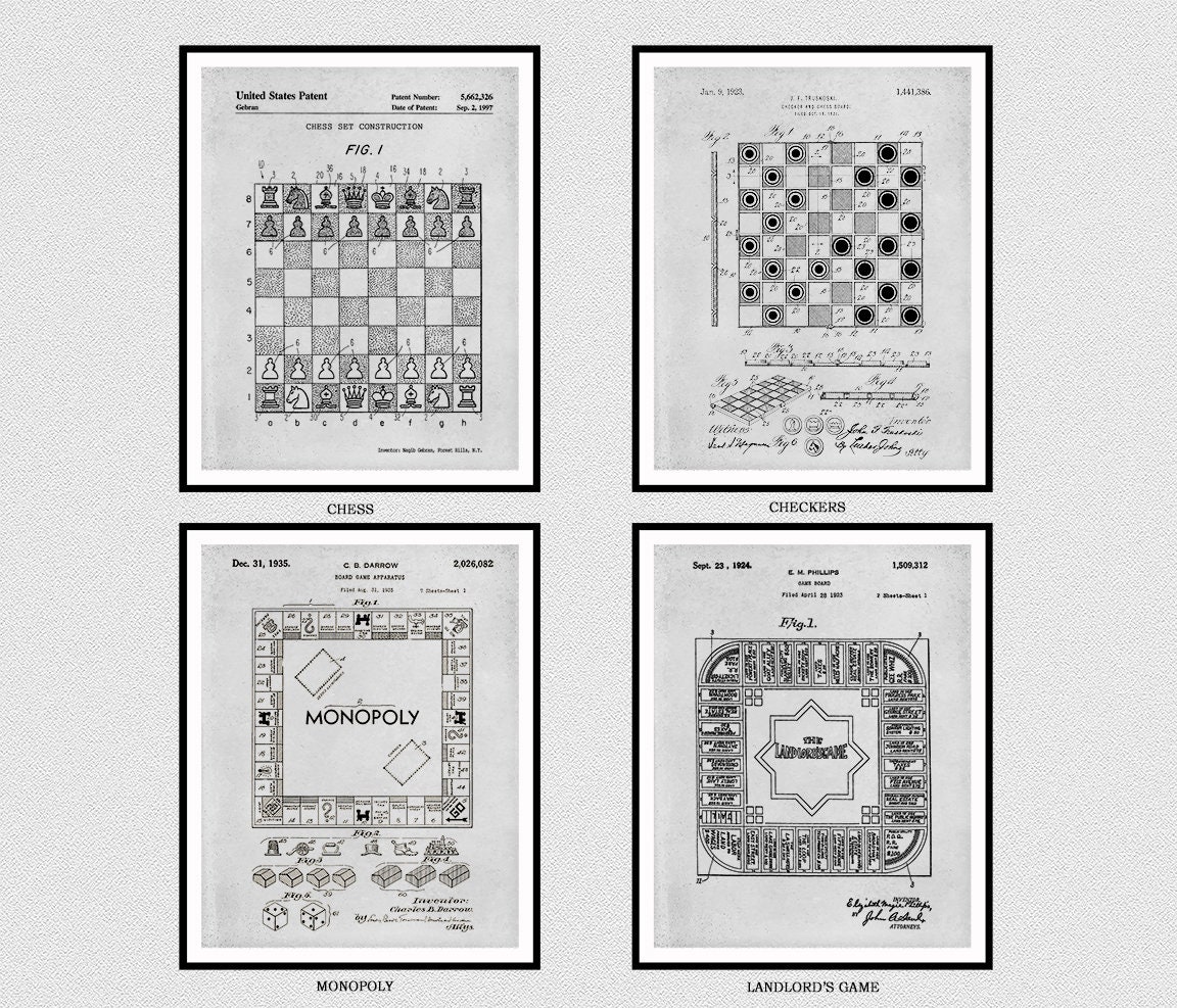 1923 Checker Board Patent Print - Chess board Poster - Checkers Game Drawing  - Game Room Decor - Parlor Game - Checker board Drawing