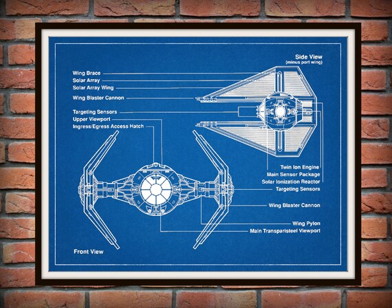 star wars tie interceptor drawing schematic art print etsy new zealand