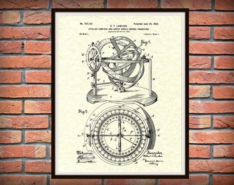 1902 Stellar Compass Patent Print - Stellar Compass Poster - Stellar Compass Blueprint - Nautical Decor - Sailor Gift Idea