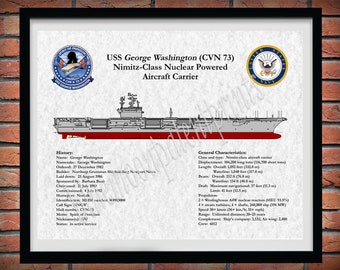 USS George Washington CVN-73 Aircraft Carrier Drawing, Nimitz-Class Ship Drawing, Nimitz Class Blueprint, USS George Washington Cvn-73 Print