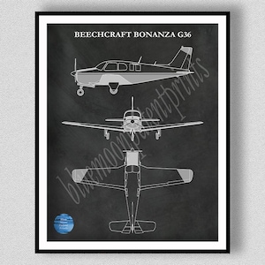 Beechcraft Bonanza G36 Drawing, Bonanza G36 Airplane Poster, Beechcraft G36 Art Print, Beechcraft Airplane Poster, Aviation Wall Art