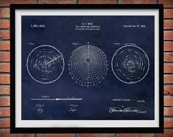 1921 Star Finder and Identifier Patent Print, Gilbert Rude Star Finder Chart, Nautical Decor, Marine Celestial Navigation System Patent