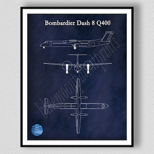 Bombardier Dash 8 Q400 Drawing, Dash 8 Airplane Poster, Pilot Art, De Havilland Canada DHC-8-400 Art Print,