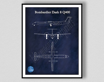 Bombardier Dash 8 Q400 Drawing, Dash 8 Airplane Poster, Pilot Art, De Havilland Canada DHC-8-400 Art Print,