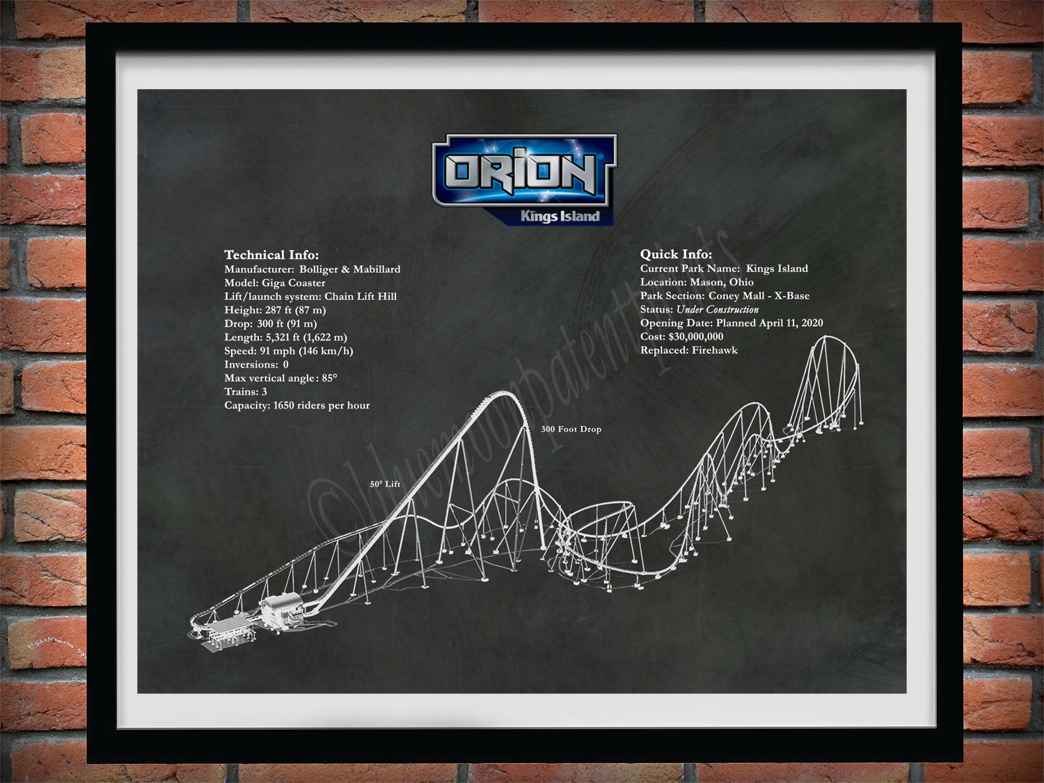 Orion Roller Coaster Drawing, Kings Island Roller Coaster, Orion Roller Coaster Blueprint