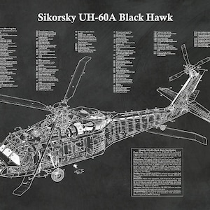 UH-60A Black Hawk Helicopter Print, Sikorsky UH-60A Helicopter Blueprint, Helo Pilot Gift, Helicopter Decor, Sikorsky UH-60A Cutaway Drawing