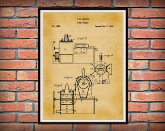 1846 Coffee Roaster Patent Print, Coffee Roaster Poster, Coffee Roaster Blueprint, Kitchen Décor, Restaurant Wall Art,  Coffee Shop Décor