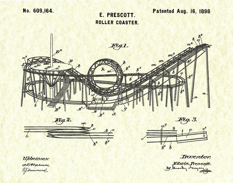 1898 Roller Coaster Patent Print Rollercoaster Blueprint - Etsy