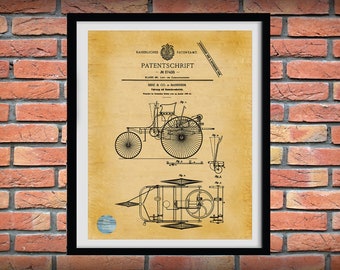 1886 Karl Benz Automobile Patent Print, 1886 Mercedes Benz Poster, Mercedes Benz Blueprint, 1st Automobile Patent Print, German Patent Print