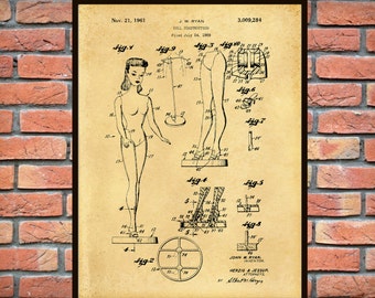 Barbie Doll 1960s Toy Patent Design Wall Art Print w/ Optional Frame 