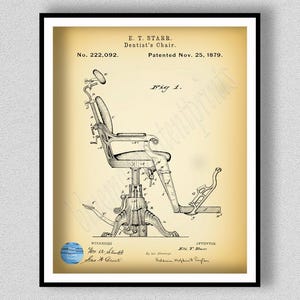 1879 Dentist Chair Patent Print, Dentist Chair Poster, Dental Office Wall Art, Orthodontic Dentist Wall Art