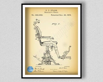1879 Dentist Chair Patent Print, Dentist Chair Poster, Dental Office Wall Art, Orthodontic Dentist Wall Art