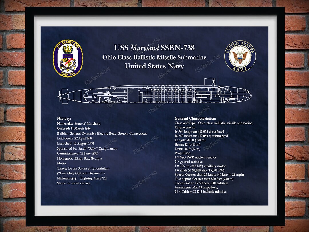 USS Maryland SSBN-738 Ohio Class Submarine Blueprint USS ...
