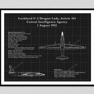 U2 "Dragon Lady" Blueprint Vers #2, CIA U2 Spy Plane Drawing, Lockheed U2 Dragon Lady Poster, Air Force Pilot Gift Idea, Air Force Decor