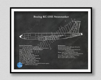 Boeing KC-135E Stratotanker Drawing, KC135E Stratotanker Blueprint, Aerial Refueling & Transport Aircraft Poster, US Military Airplane
