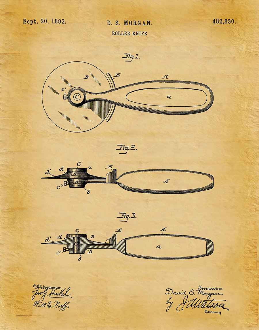 1892 Pizza Cutter Patent Print, Pizza Shop Decor, Pizza Lover Gift Idea, Pizza Decor, Pizza