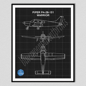 Piper PA-28-151 Dibujo de guerrero, Piper PA-28-151 Póster de guerrero Piper Cub Arte de pared de avión, Decoración de aviación, Decoración de escuela de pilotos