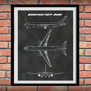 Boeing 767-300 Patent Print, Boeing 767 Airplane Drawing, Aviation Art, Boeing Airplane poster, Boeing 767-300 Blueprint, Pilot gift
