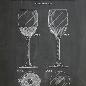 1988 Wine Glass Patent Print, Vintage Wine Glass Poster, Wine Collector Decor, Winery Decor Wine Connoisseur Gift Idea Chalk Board