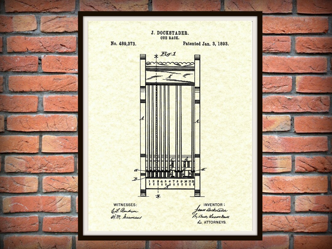 1893 Pool Cue Rack Patent Print Billiards Art Print Wall Art Billiard