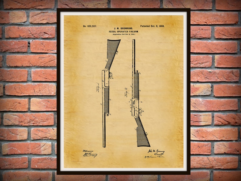 1900 Browning Rifle Patent Print Recoil Operated Firearm Patent Print Browning Rifle Poster NRA Decor Gun Collector Gift Idea image 1