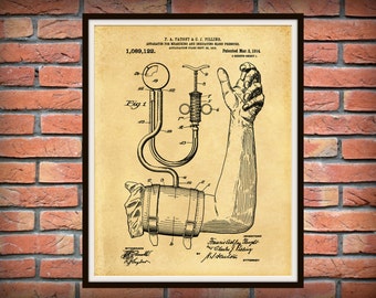 1914 Blood Pressure Cuff Patent Print - Blood Pressure Cuff Poster - BP Cuff - Doctors Office - Medical Wall Art - Nurse Art - EMT Art