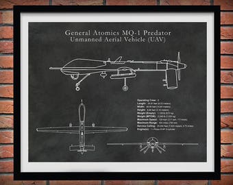 MQ-1 Predator UAV Drone Spy Plane Drawing - Reconnaissance Aircraft Art Print - Poster - CIA Spy Plane Illustration - Hellfire Missiles