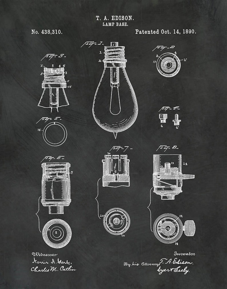 1890 Thomas Edison Patent Print Edison Glühbirne Patent | Etsy
