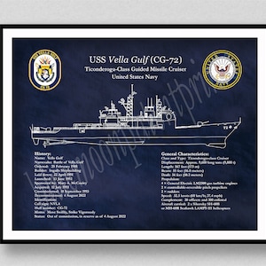 USS Vella Gulf CG-72 Blueprint, Ticonderoga Class Guided Missile Cruiser Drawing, USS Vella Gulf CG63 Drawing, American Combat Ship Poster