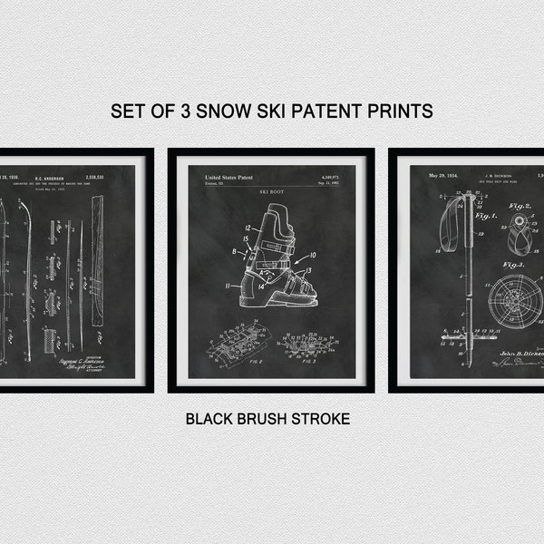 Ski Patent Print Set of 3 - Snow Ski Patent Print, Ski Boot Patent, Ski Pole Patent, Ski Resort Decor, Winter Sport Decor, Skier Gift Idea