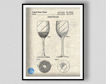 1988 Wine Glass Patent Print, Vintage Wine Glass Poster, Wine Collector Decor, Winery Decor Wine Connoisseur Gift Idea