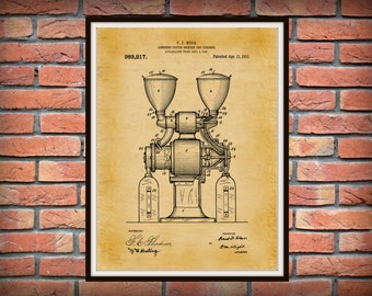 1909 Coffee Grinder Patent Print - Coffee Mill Blueprint - Restaurant Wall Art - Coffee Shop Decor - Household Decor - Barista Gift -