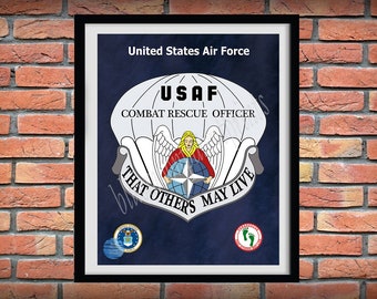 Air Force Cro ParaRescue Angel Print Vers#1, CRO ParaRescue Angel Drawing, Combat Rescue Officer CRO, That Others May Live Motto, USAF Decor