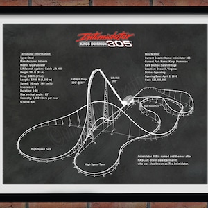 Intimidator 305 Roller Coaster Drawing - Kings Dominion Doswell, VA Roller Coaster Drawing - Thrill Rider Gift - Steel Giga Coaster Decor