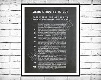 Zero Gravity Toilet Print, 2001 Space Odyssey Zero Gravy Toilet Instructions Poster, Toilet Wall Art, Bathroom Décor, Bathroom Poster