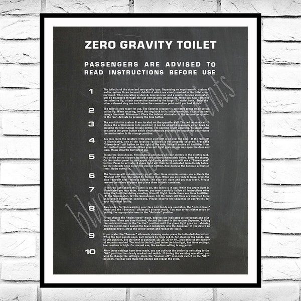 Zero Gravity Toilet Print, 2001 Space Odyssey Zero Gravy Toilet Instructions Poster, Toilet Wall Art, Bathroom Décor, Bathroom Poster